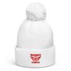 Red Embroidered Brand Logo Pom-Pom Beanie | Single-Layer
