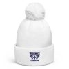 Navy Embroidered Brand Logo Pom-Pom Beanie | Single-Layer