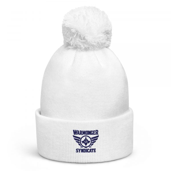 Navy Embroidered Brand Logo Pom-Pom Beanie | Single-Layer