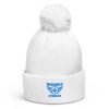 Aqua Embroidered Brand Logo Pom-Pom Beanie | Single-Layer