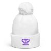 Purple Embroidered Brand Logo Pom-Pom Beanie | Single-Layer