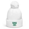 Kelly Green Embroidered Brand Logo Pom-Pom Beanie | Single-Layer