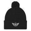 pom-pom-knit-cap-black-front-68b8adabbb643.jpg White Embroidered Logo Pom-Pom Beanie | Single-Layer