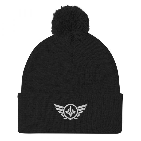pom-pom-knit-cap-black-front-68b8adabbb643.jpg White Embroidered Logo Pom-Pom Beanie | Single-Layer