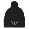 pom-pom-knit-cap-black-front-68b8ae07bec63.jpg Grey Embroidered Logo Pom-Pom Beanie | Single-Layer