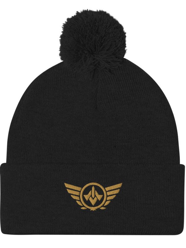 Old Gold Embroidered Logo Pom-Pom Beanie | Single-Layer