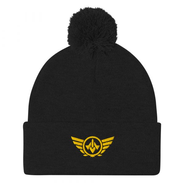 Gold Embroidered Logo Pom-Pom Beanie | Single-Layer