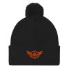 pom-pom-knit-cap-black-front-68b8ae7a359f0.jpg Orange Embroidered Logo Pom-Pom Beanie | Single-Layer
