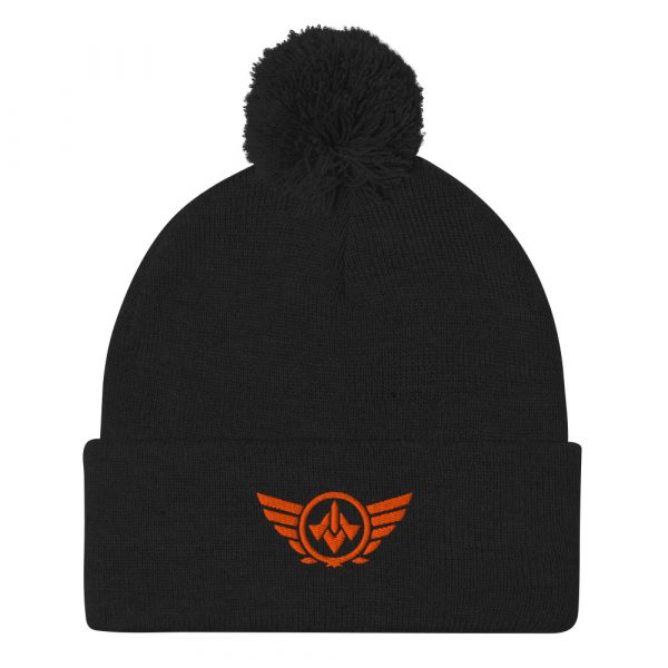 pom-pom-knit-cap-black-front-68b8ae7a359f0.jpg Orange Embroidered Logo Pom-Pom Beanie | Single-Layer