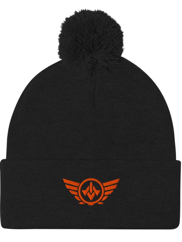 Orange Embroidered Logo Pom-Pom Beanie | Single-Layer