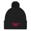 pom-pom-knit-cap-black-front-68b8aea0559e9.jpg Flamingo Embroidered Logo Pom-Pom Beanie | Single-Layer