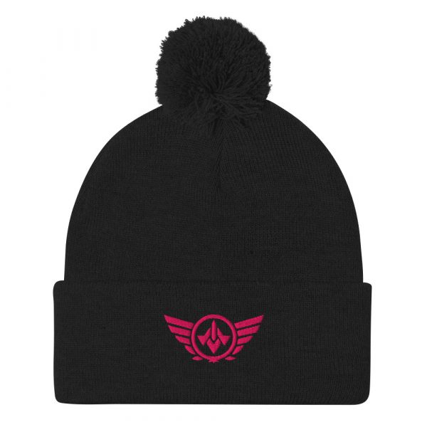 pom-pom-knit-cap-black-front-68b8aea0559e9.jpg Flamingo Embroidered Logo Pom-Pom Beanie | Single-Layer