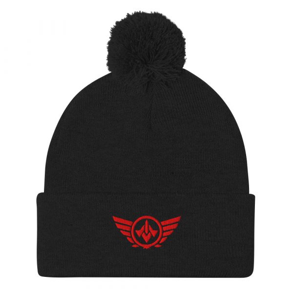 pom-pom-knit-cap-black-front-68b8b06155f7b.jpg Red Embroidered Logo Pom-Pom Beanie | Single-Layer
