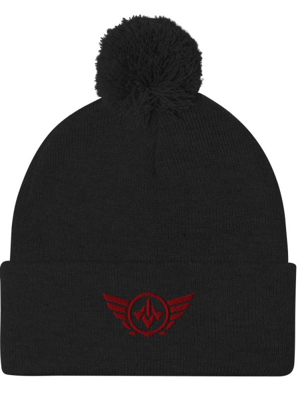 Maroon Embroidered Logo Pom-Pom Beanie | Single-Layer