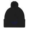 Navy Embroidered Logo Pom-Pom Beanie | Single-Layer
