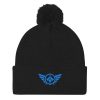 Aqua Embroidered Logo Pom-Pom Beanie | Single-Layer