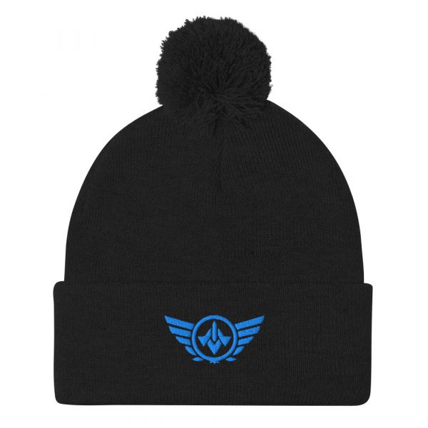 Aqua Embroidered Logo Pom-Pom Beanie | Single-Layer