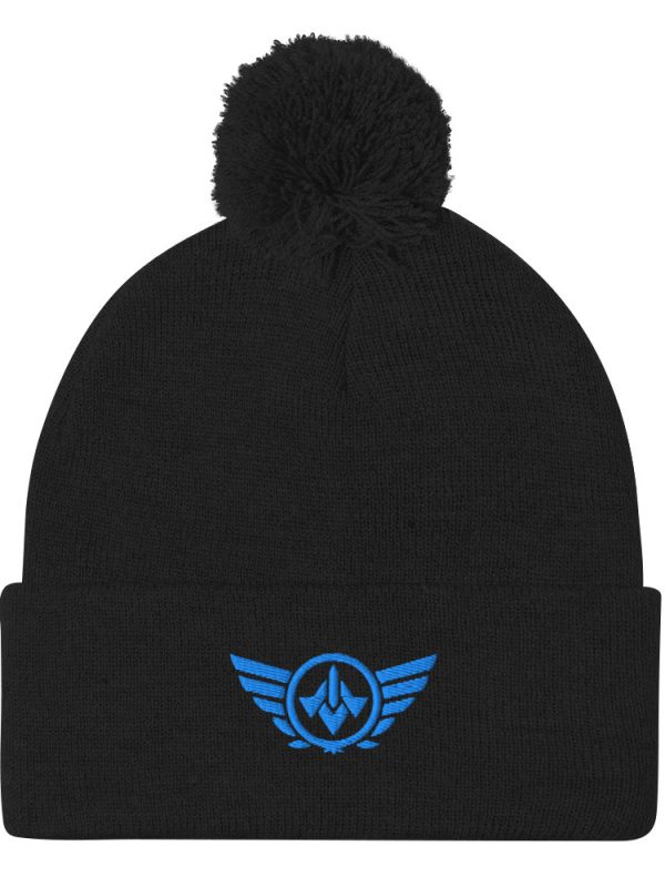 Aqua Embroidered Logo Pom-Pom Beanie | Single-Layer