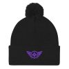 pom-pom-knit-cap-black-front-68b8b1a700d18.jpg Purple Embroidered Logo Pom-Pom Beanie | Single-Layer