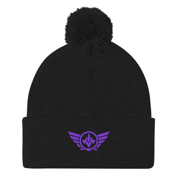 pom-pom-knit-cap-black-front-68b8b1a700d18.jpg Purple Embroidered Logo Pom-Pom Beanie | Single-Layer