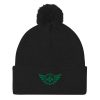 Kelly Green Embroidered Logo Pom-Pom Beanie | Single-Layer
