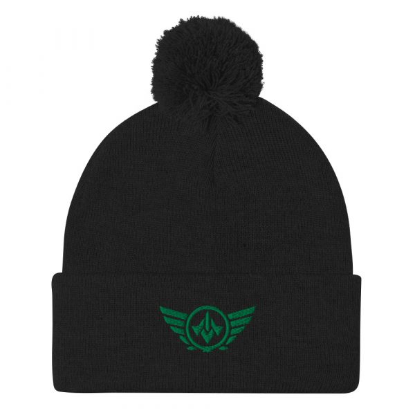 Kelly Green Embroidered Logo Pom-Pom Beanie | Single-Layer