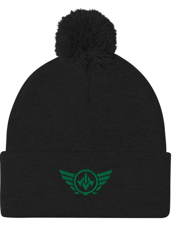 Kelly Green Embroidered Logo Pom-Pom Beanie | Single-Layer