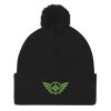 Kiwi Green Embroidered Logo Pom-Pom Beanie | Single-Layer