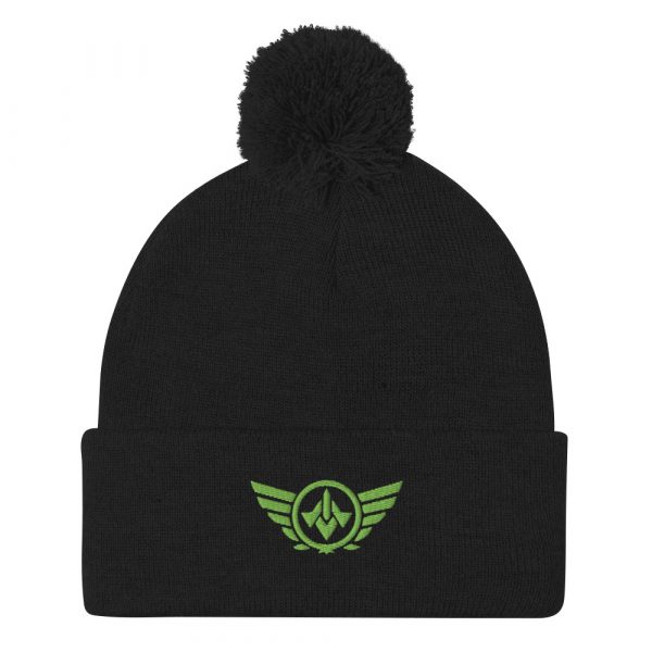 Kiwi Green Embroidered Logo Pom-Pom Beanie | Single-Layer