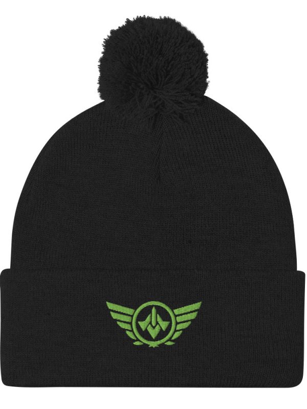 Kiwi Green Embroidered Logo Pom-Pom Beanie | Single-Layer