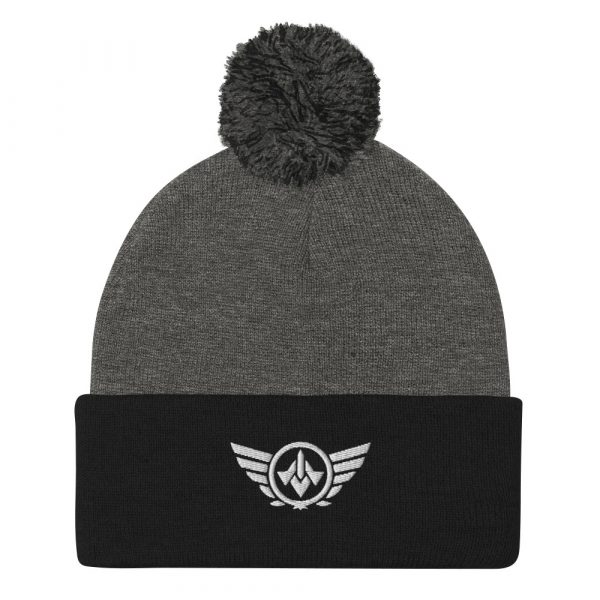 pom-pom-knit-cap-dark-heather-grey-black-front-68b8adabbc02b.jpg White Embroidered Logo Pom-Pom Beanie | Single-Layer