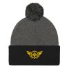Gold Embroidered Logo Pom-Pom Beanie | Single-Layer