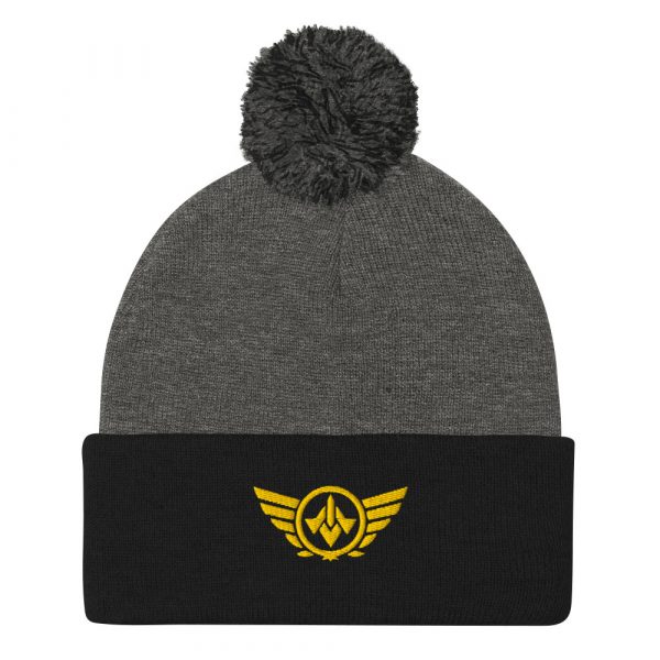 Gold Embroidered Logo Pom-Pom Beanie | Single-Layer