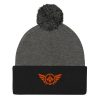 pom-pom-knit-cap-dark-heather-grey-black-front-68b8ae7a366e2.jpg Orange Embroidered Logo Pom-Pom Beanie | Single-Layer