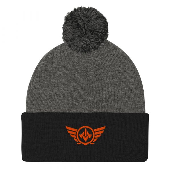 pom-pom-knit-cap-dark-heather-grey-black-front-68b8ae7a366e2.jpg Orange Embroidered Logo Pom-Pom Beanie | Single-Layer