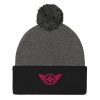pom-pom-knit-cap-dark-heather-grey-black-front-68b8aea056fdd.jpg Flamingo Embroidered Logo Pom-Pom Beanie | Single-Layer