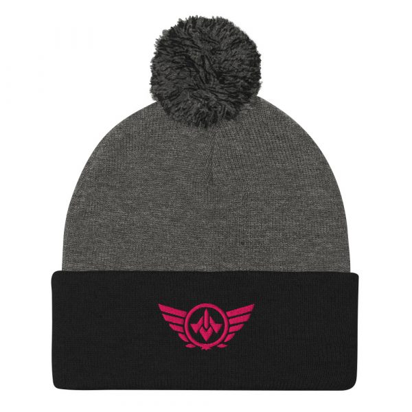pom-pom-knit-cap-dark-heather-grey-black-front-68b8aea056fdd.jpg Flamingo Embroidered Logo Pom-Pom Beanie | Single-Layer