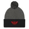 pom-pom-knit-cap-dark-heather-grey-black-front-68b8b06156db4.jpg Red Embroidered Logo Pom-Pom Beanie | Single-Layer