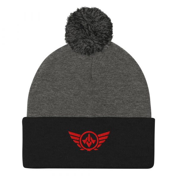 pom-pom-knit-cap-dark-heather-grey-black-front-68b8b06156db4.jpg Red Embroidered Logo Pom-Pom Beanie | Single-Layer
