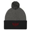 pom-pom-knit-cap-dark-heather-grey-black-front-68b8b07ecf21c.jpg Maroon Embroidered Logo Pom-Pom Beanie | Single-Layer