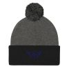 Navy Embroidered Logo Pom-Pom Beanie | Single-Layer