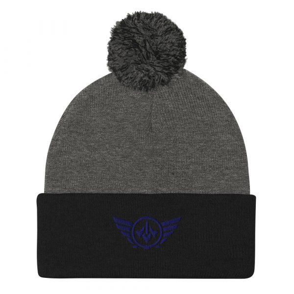 Navy Embroidered Logo Pom-Pom Beanie | Single-Layer