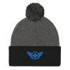 Aqua Embroidered Logo Pom-Pom Beanie | Single-Layer