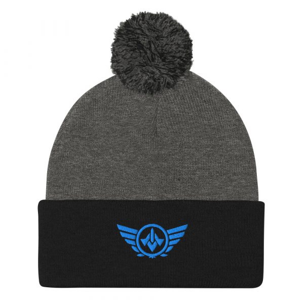 Aqua Embroidered Logo Pom-Pom Beanie | Single-Layer