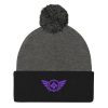 pom-pom-knit-cap-dark-heather-grey-black-front-68b8b1a701861.jpg Purple Embroidered Logo Pom-Pom Beanie | Single-Layer