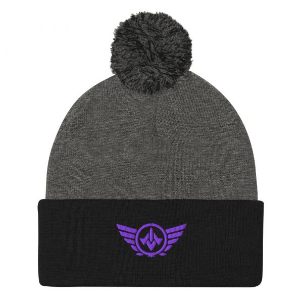 pom-pom-knit-cap-dark-heather-grey-black-front-68b8b1a701861.jpg Purple Embroidered Logo Pom-Pom Beanie | Single-Layer