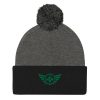 Kelly Green Embroidered Logo Pom-Pom Beanie | Single-Layer