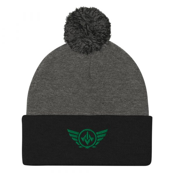 Kelly Green Embroidered Logo Pom-Pom Beanie | Single-Layer