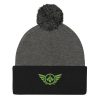 Kiwi Green Embroidered Logo Pom-Pom Beanie | Single-Layer