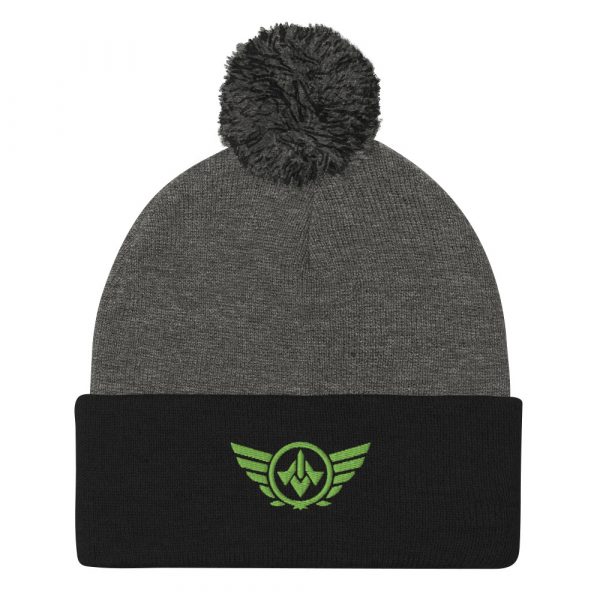 Kiwi Green Embroidered Logo Pom-Pom Beanie | Single-Layer